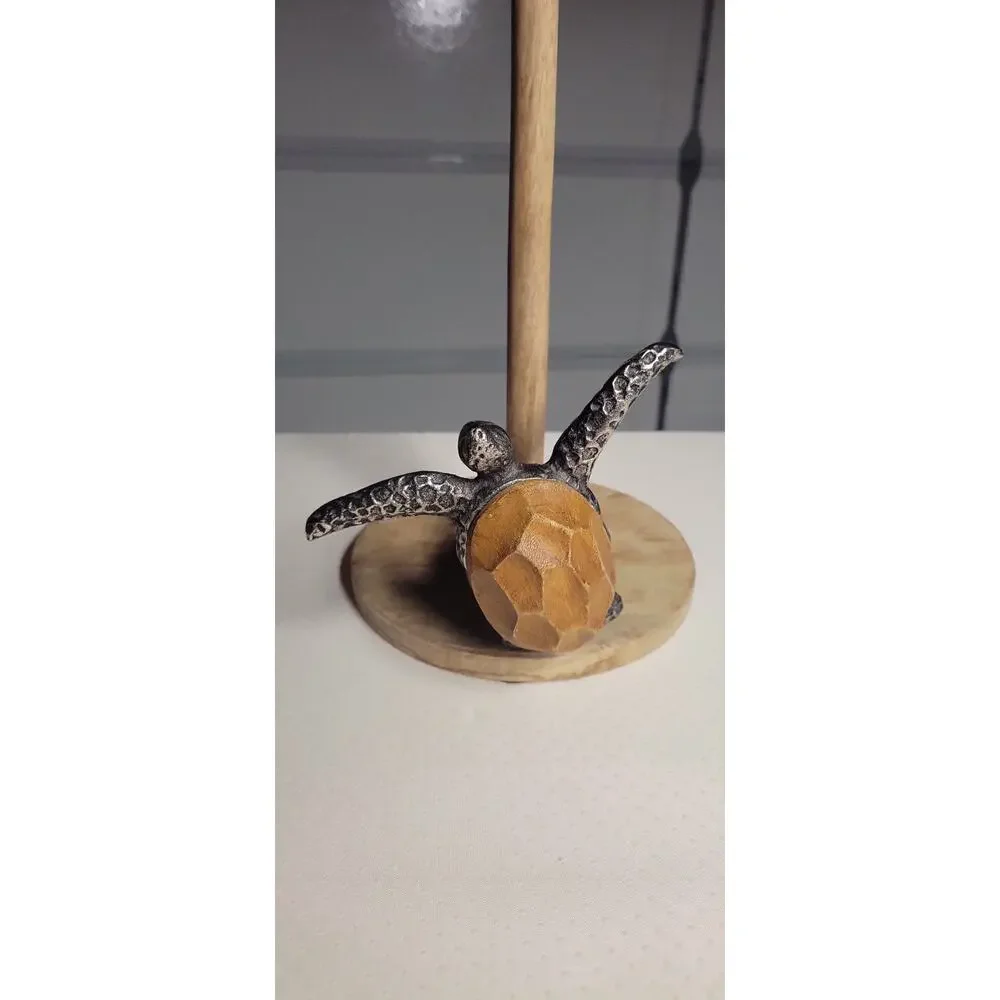 Mud Pie Sea Turtle Paper Towel Holder Wood Coastal Beach Kitchen Decor Farmhouse